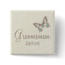 Butterflies Groomsman kräm bröllop pin / knapp