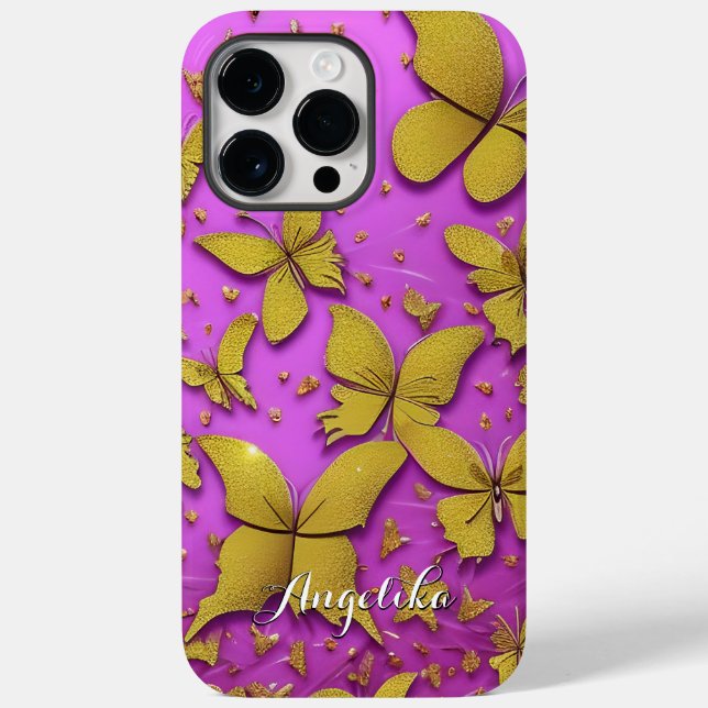 Butterflies Guld Glitter Rosa Background (Baksida)