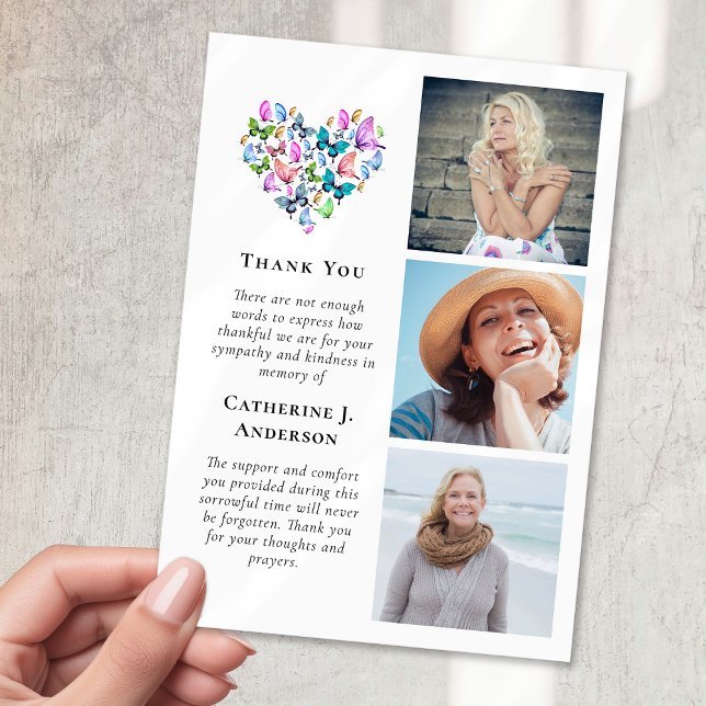 Butterflies Heart 3 Photo Sympathy Funeral Tack Kort (Skapare uppladdad)