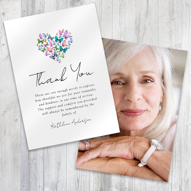 Butterflies Heart Photo Sympathy Funeral Tack Kort (Skapare uppladdad)