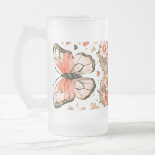 Butterflies, Heartors and Flowers Frostat Ölglas