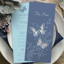Butterflies hnad inked graphic swirl blue wedding  meny