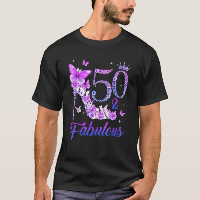 Butterflies Högklackars 50 & Fabulous 50:e födelse T Shirt (Framsida)