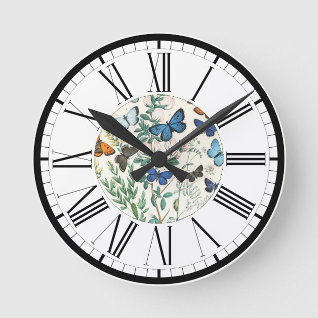 Butterflies Illustration Round Clock Rund Klocka (Framsida)