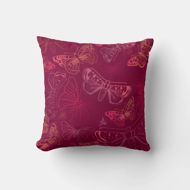 Butterflies in Hues of Rosa Burgundy Red Kudde (Framsida)