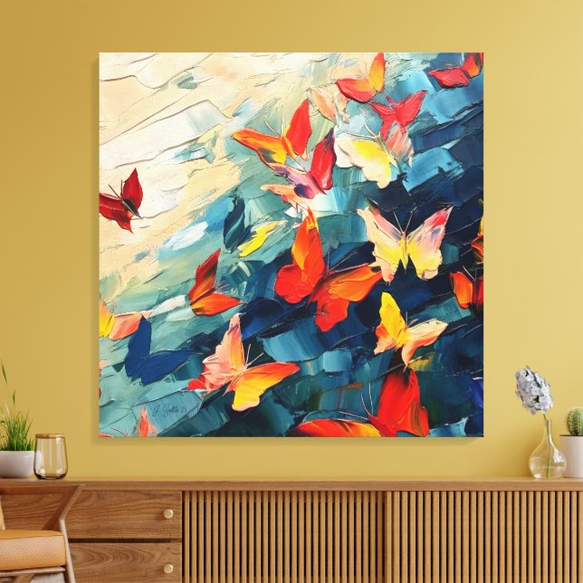 Butterflies in Motion – Expressive Abstract Flight Canvastryck (Insitu (Vardagsrum))