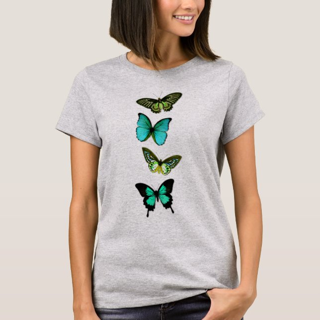 Butterflies in Shades of Blue and Grönt T-Shirt (Framsida)