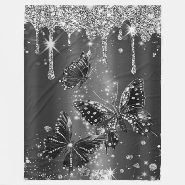Butterflies in Silver Glow Fleece Blanket (Framsidan)