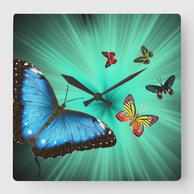Butterflies Journey Wall Clock Fyrkantig Klocka (Framsida)