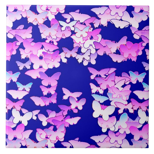 Butterflies, lavender och mörk blått kakelplatta (Framsidan)