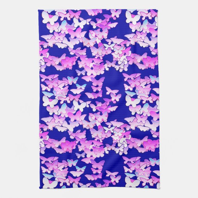 Butterflies, lavender och mörk blått kökshandduk (Vertikal)