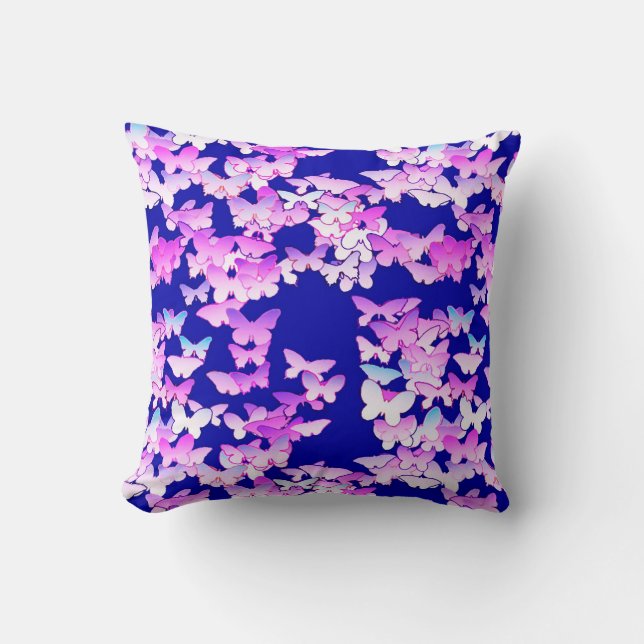 Butterflies, lavender och mörk blått kudde (Framsida)