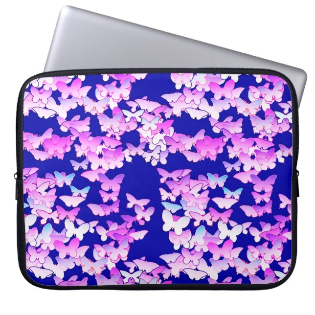 Butterflies, lavender och mörk blått laptop sleeve (Framsidan)