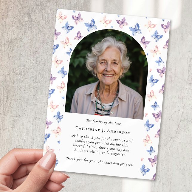Butterflies Lilac Blue Sympathy Photo Funeral Tack Kort (Skapare uppladdad)