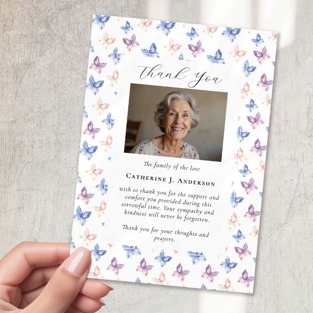Butterflies Lilac Blue Sympathy Photo Funeral Tack Kort (Skapare uppladdad)