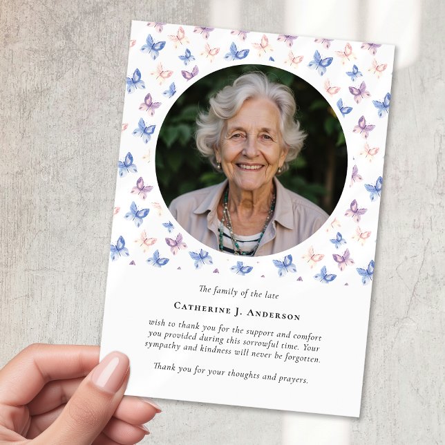 Butterflies Lilac Blue Sympathy Photo Funeral Tack Kort (Skapare uppladdad)