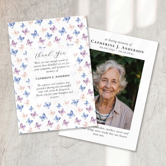 Butterflies Lilac Blue Sympathy Photo Funeral Tack Kort (Skapare uppladdad)