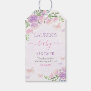 Butterflies Lilac Rosa Baby Shower Gift Märkre Presentetikett