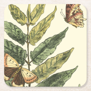 Butterflies & Löv med Black Ram Underlägg Papper Kvadrat