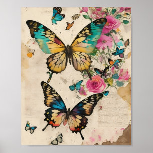 Butterflies Mixed Media Collage Ephemera Decoupage Poster