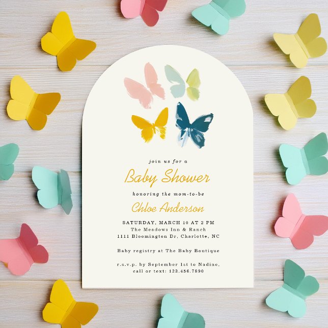 Butterflies Modern Neutral Baby Shower för könsneu Inbjudningar (Skapare uppladdad)