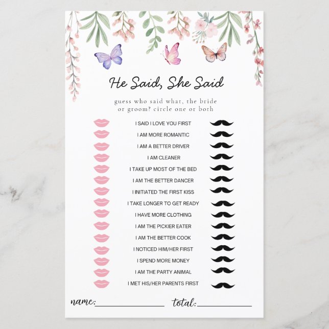 Butterflies Möhippa Game sa att hon sa: (Framsida)