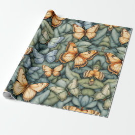 Butterflies Mönster Blue Grönt Gult Shades Presentpapper