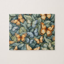 Butterflies Mönster Blue Grönt Gult Shades