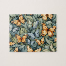 Butterflies Mönster Blue Grönt Gult Shades Pussel