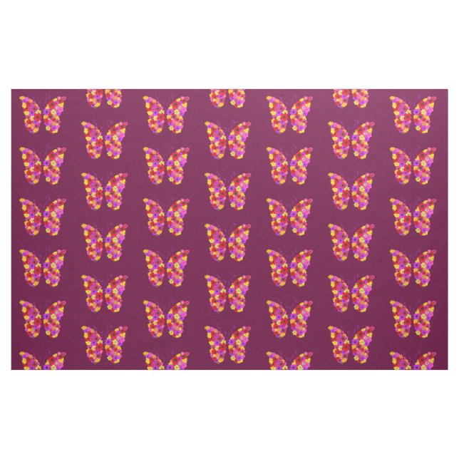 Butterflies Mönster på Vin Red Tyg (Fat Quarter)