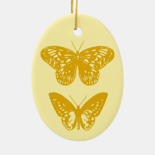 Butterflies Mustard Guld och Gult Julgransprydnad Keramik