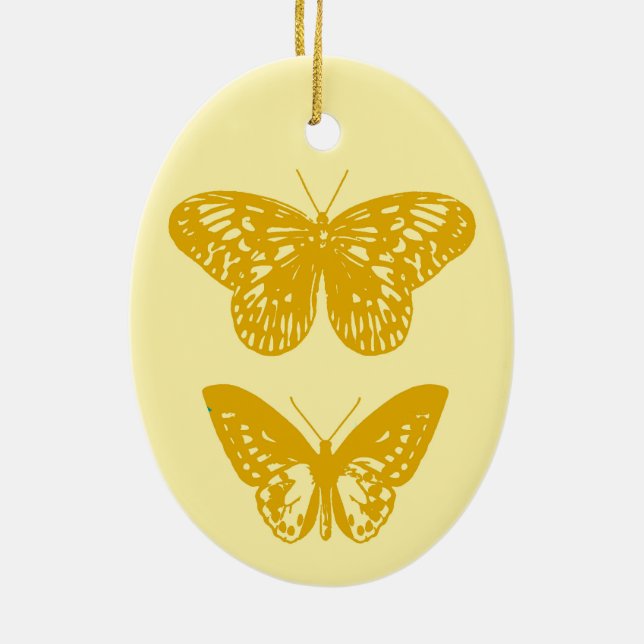 Butterflies Mustard Guld och Gult Julgransprydnad Keramik (Baksidan)
