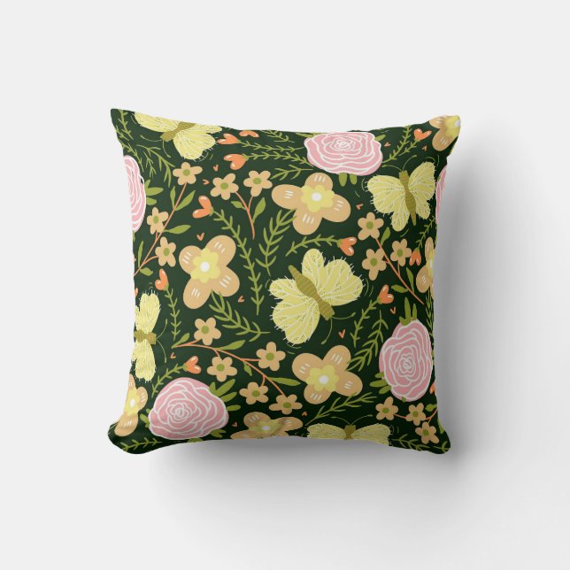 BUTTERFLIES n FLOWERS THROW PILLOW Kudde (Framsida)