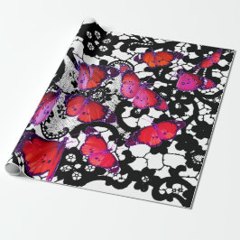BUTTERFLIES OCH BLACK SNÖRE Wrapping Papper Presentpapper