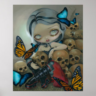 Butterflies och Bones ART PRINT stort öga lowbrow Poster