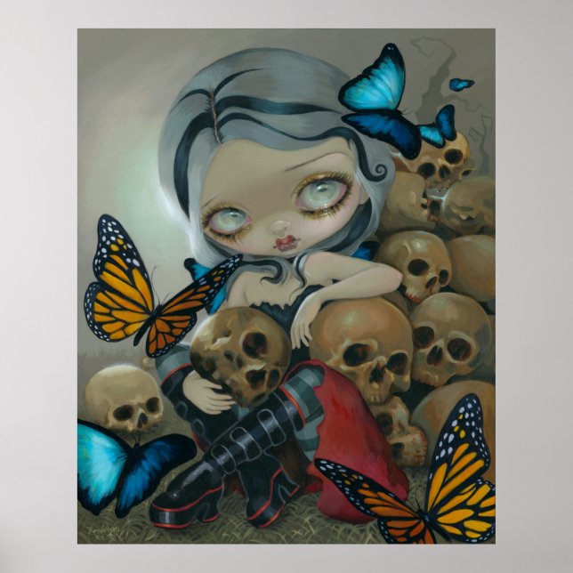 Butterflies och Bones ART PRINT stort öga lowbrow Poster (Framsidan)