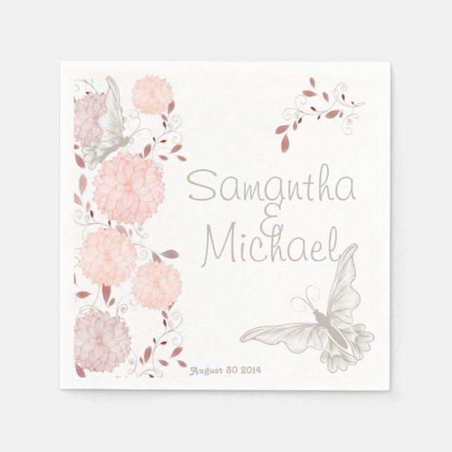 Butterflies och Coral Chrysanthemums Pappersservett (Framsidan)