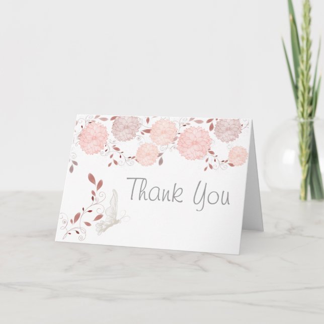 Butterflies och Coral Chrysanthemums Tack Kort (Framsida)