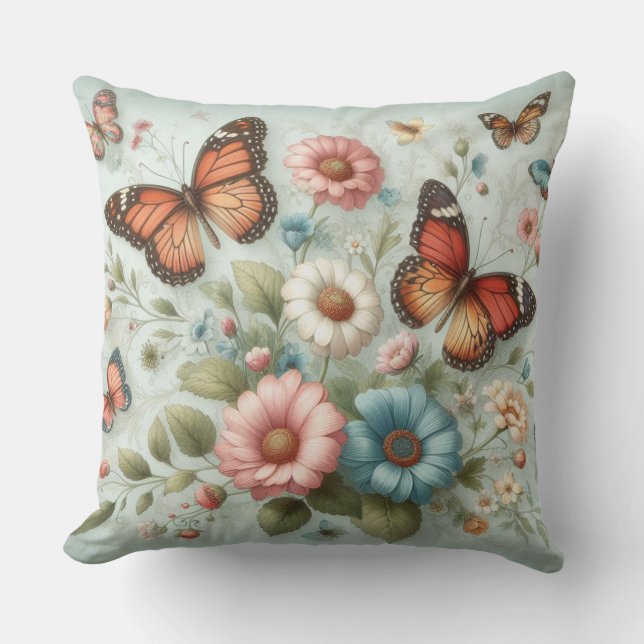 Butterflies och Flowers Dekorativ kudde (Framsida)