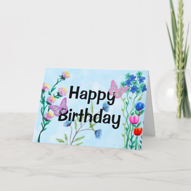 Butterflies och Flowers Grattis på födelsedagen Kort (Framsida)