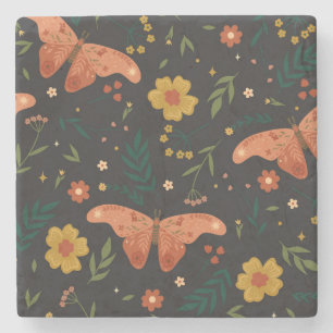 Butterflies och Flowers Hand plockade Sketch Stenunderlägg