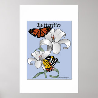 Butterflies och Flowers Poster