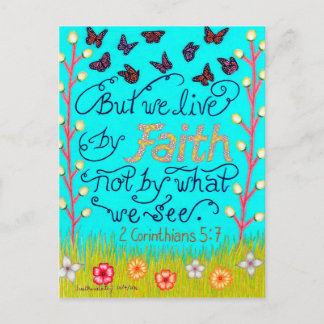 Butterflies och Flowers Typography Bible Verse Vykort