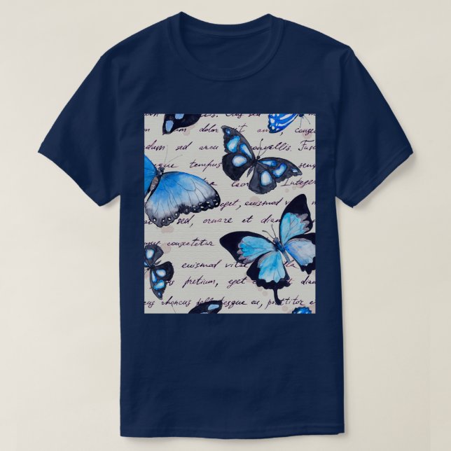 Butterflies och handskriven textanteckning t shirt (Design framsida)