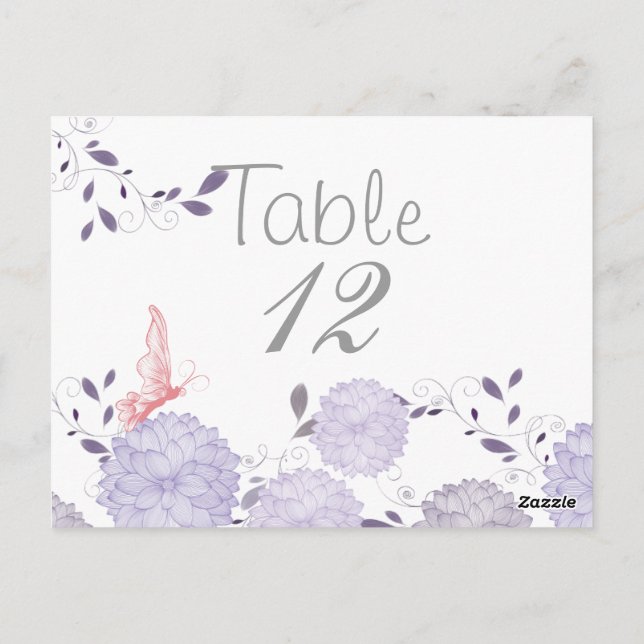 Butterflies och Lavender Chrysanthemum Bord Card Vykort (Baksida)