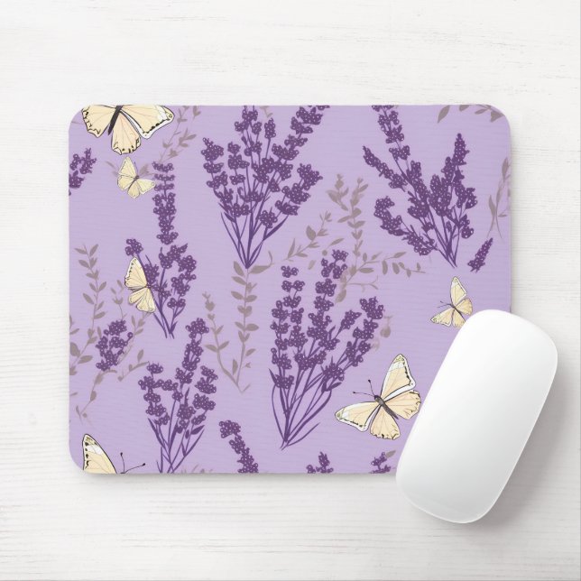 Butterflies och Lavender Flowers Musmatta (Med mus)