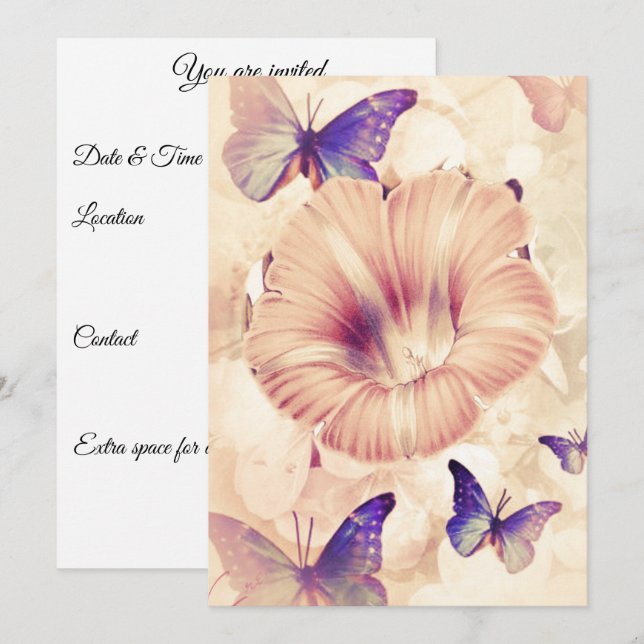 Butterflies och Lilly Inbjudningar (Fram/baksida)