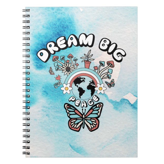 Butterflies och Mushroom Dream Big Positive Inspo Anteckningsbok (Framsidan)