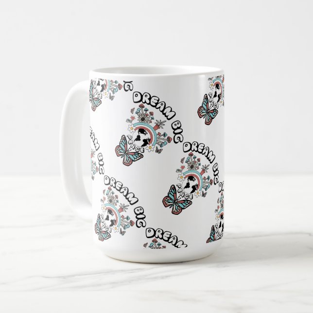 Butterflies och Mushroom Dream Big Positive Inspo Kaffemugg (Framsida vänster)