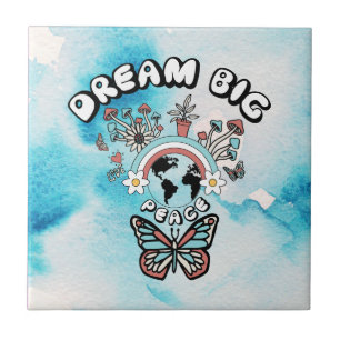 Butterflies och Mushroom Dream Big Positive Inspo Kakelplatta